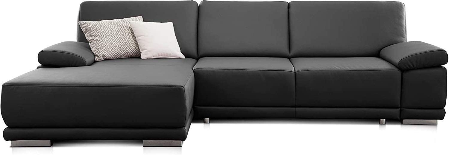 CAVADORE Eckcouch Corianne in Kunstleder / Sofa in L-Form mit verstellbaren Armlehnen und Longchair / 282 x 80 x 162 / Lederimitat, schwarz Bild 1