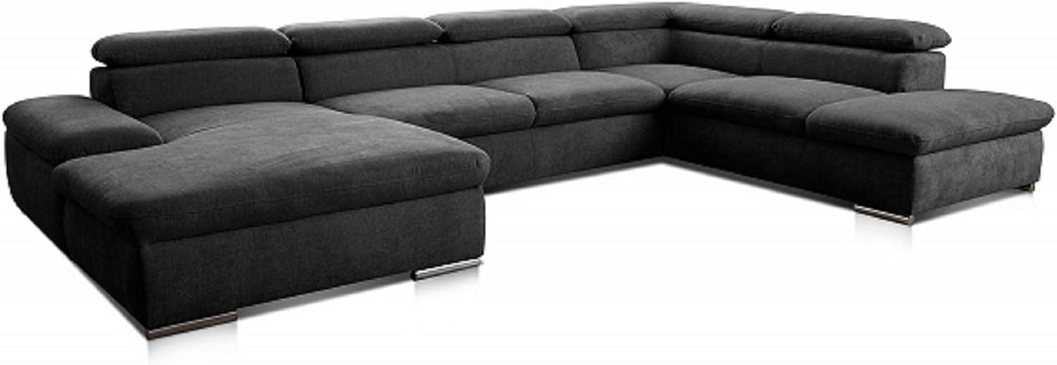 Cavadore Wohnlandschaft Alkatraz im modernen Design / U-Form mit Longchair links und Ottomane rechts / Inkl. Bettfunktion + Kopfteilverstellung / 350 x 73 x 226 / Schwarz Bild 1