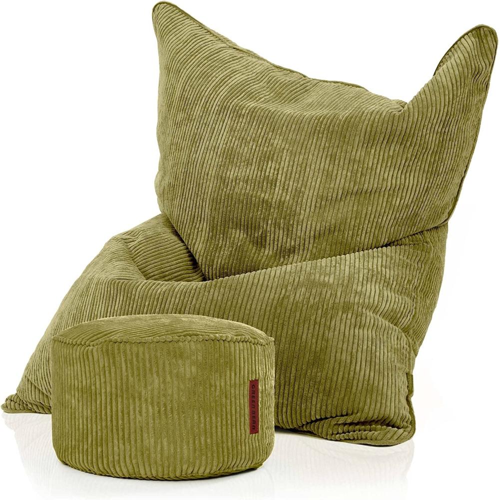 Green Bean© XXL Sitzsack "Square" + Sitzhocker aus Cordstoff 370 Liter EPS-Perlen Füllung - kuschelig weichem & waschbarem-Stoff Sitzkissen Grün Bild 1