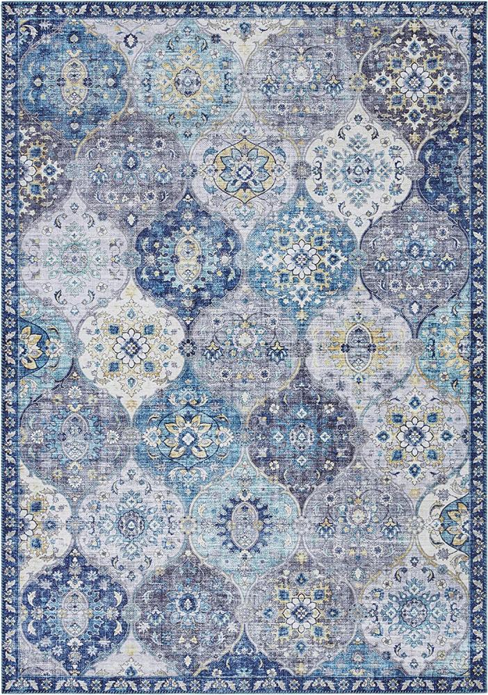 Kurzflor Teppich Kashmir Ghom Jeansblau - 80x150x0,7cm Bild 1
