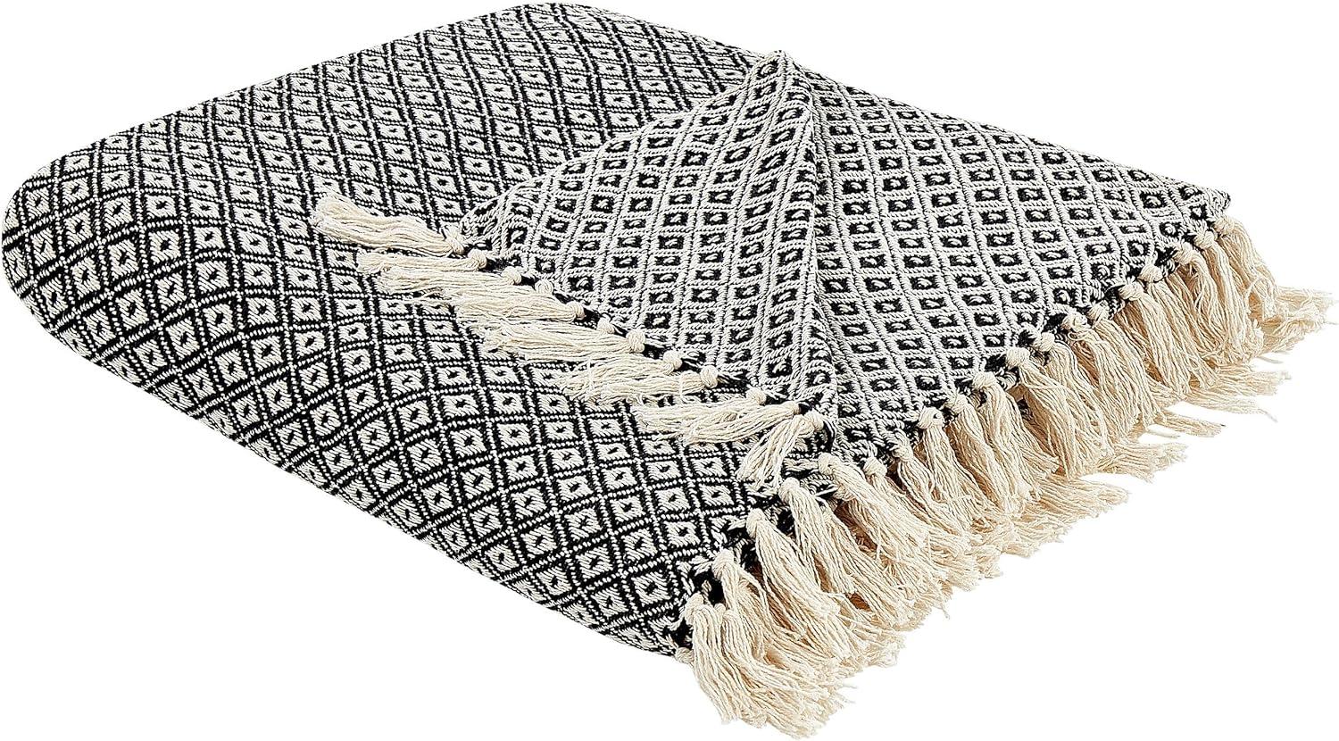 Decke Baumwolle schwarz weiß 220 x 240 cm geometrisches Muster CHYAMA Bild 1