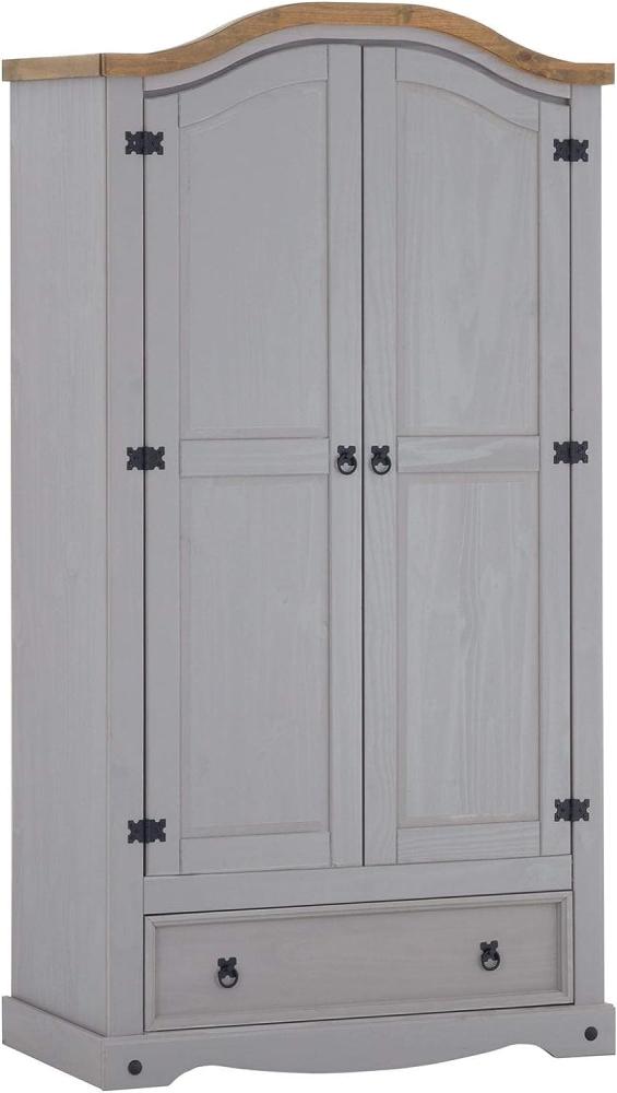Kleiderschrank Ramon Garderobenschrank Mexiko Möbel Kiefer massiv,grau/gebeizt,gewachst, 2 Türen und 1 Schublade Bild 1