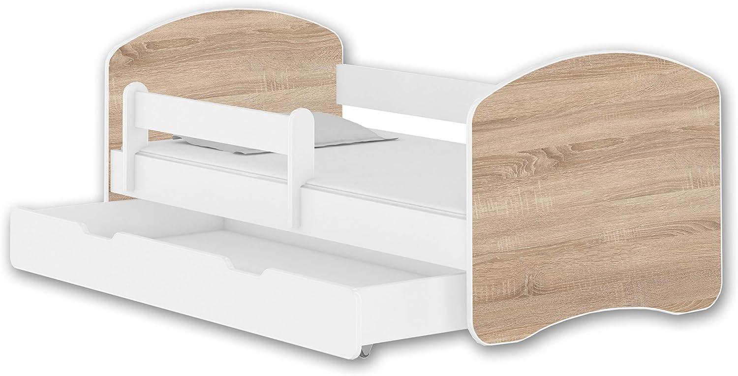 Jugendbett Kinderbett mit einer Schublade mit Rausfallschutz und Matratze Weiß ACMA II 140 160 180 (180x80 cm + Schublade, Weiß - Eiche Sonoma) Bild 1