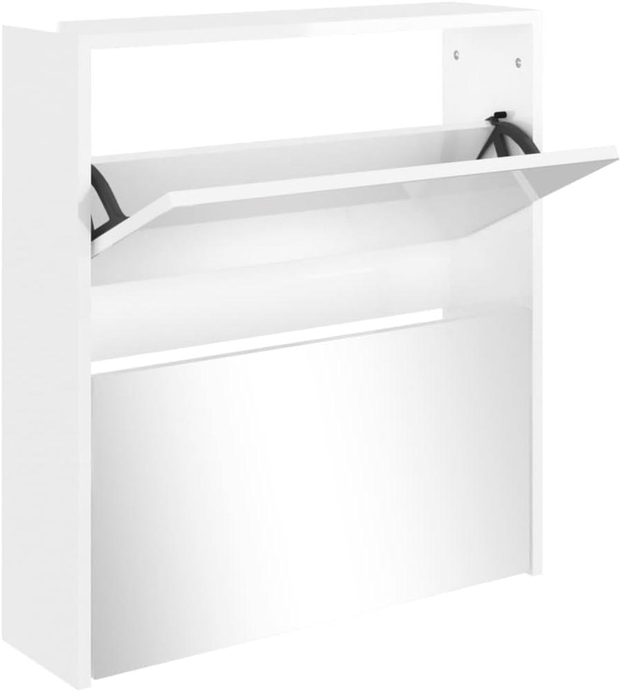 Schuhschrank mit Spiegel 2 Fächer Hochglanz-Weiß 63x17x67 cm Bild 1