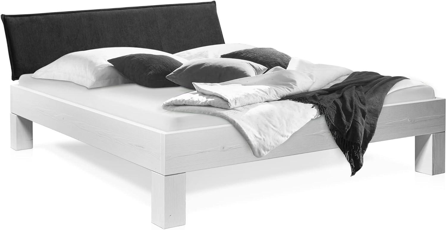 Möbel-Eins LUKY 4-Fuß-Bett mit Polster-Kopfteil, Material Massivholz, Fichte massiv weiss 120 x 220 cm Stoff Anthrazit Bild 1