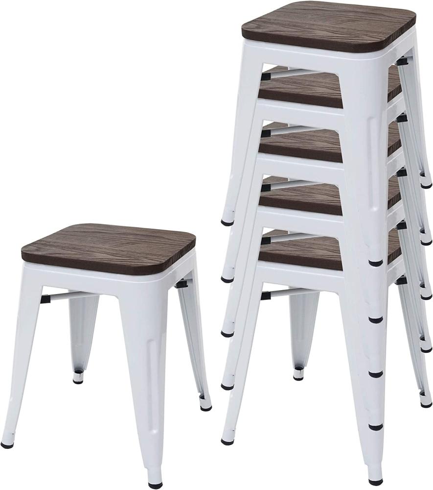 6er-Set Hocker HWC-A73 inkl. Holz-Sitzfläche, Metallhocker Sitzhocker, Metall Industriedesign stapelbar ~ weiß Bild 1