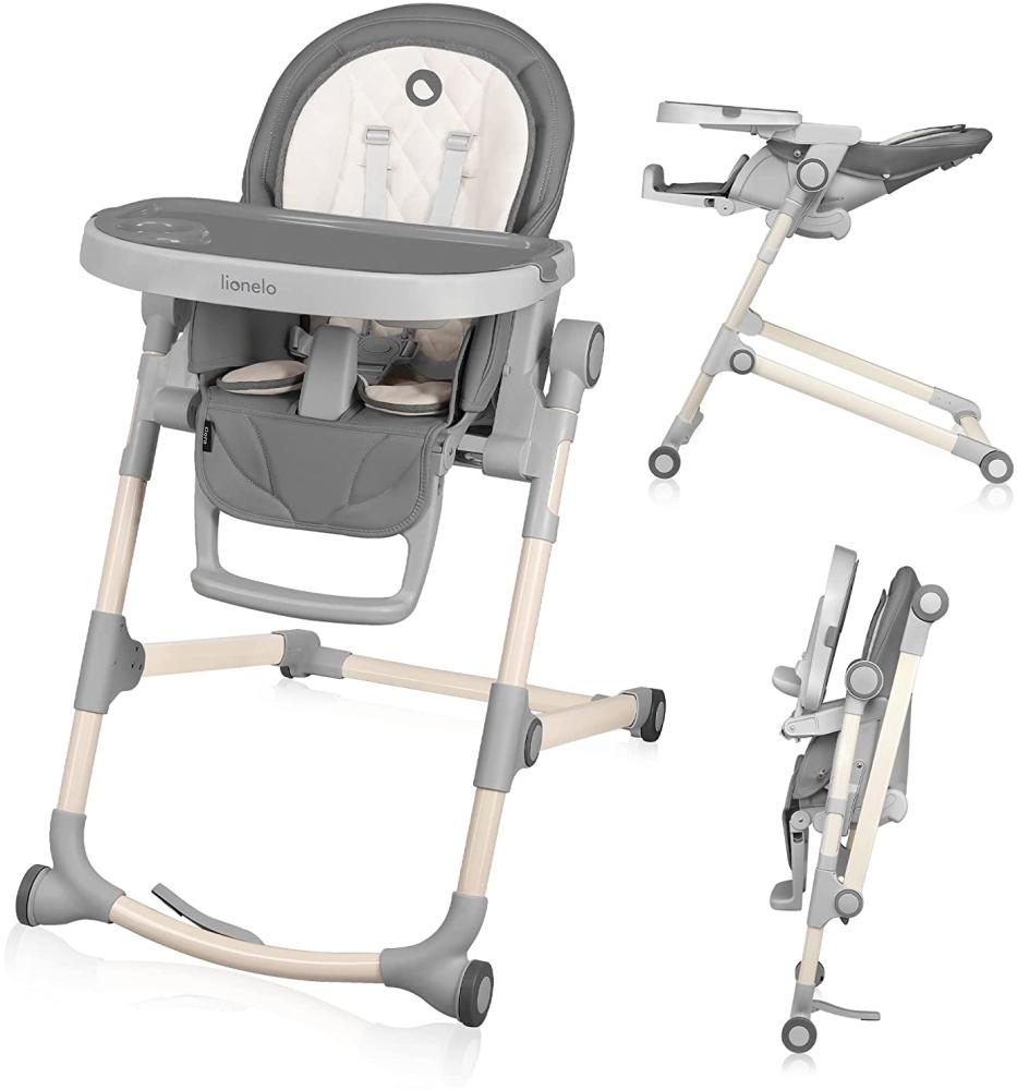 LIONELO Cora Kinderhochstuhl, hoher, verstellbarer Stuhl, abnehmbares Tablett, rutschfest, 6 bis 36 Monate, 5-Punkt-Sicherheitsgurt, Belastbarkeit bis 15 kg (Grau) Bild 1