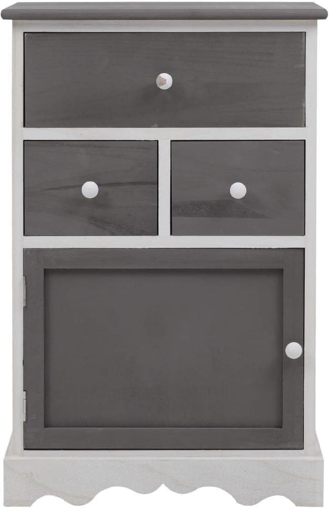 Rebecca Mobili Schubladenschrank in Weiß und Grau, Highboard mit 3 Schubladen, Paulownienholz, im Vintage-Stil, als Einrictung für küche Bad Flur – Maße: 72 x 47 x 33 cm (HxLxB) – Art. RE4327 Bild 1