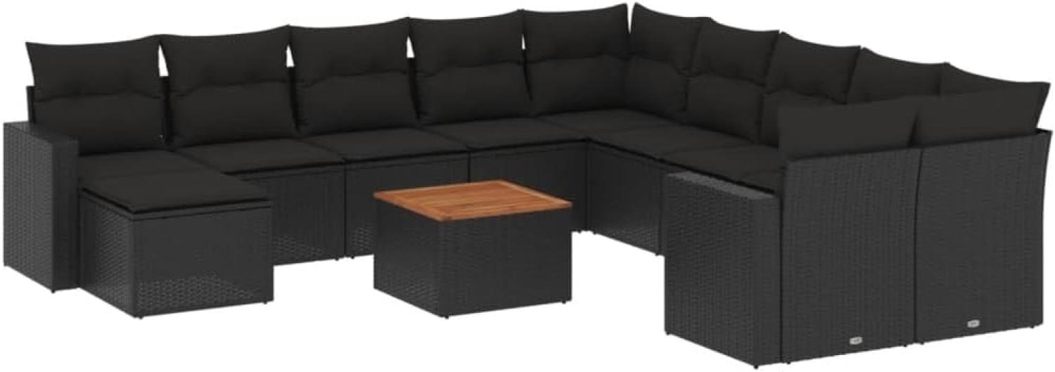 vidaXL 12-tlg. Garten-Sofagarnitur mit Kissen Schwarz Poly Rattan Bild 1