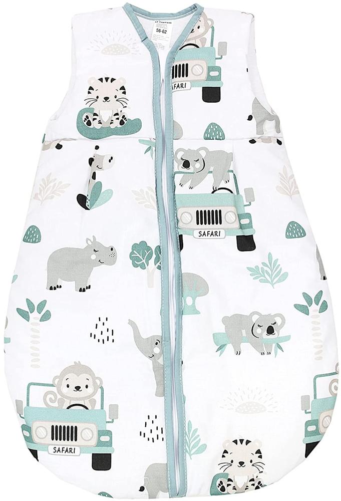 TupTam Baby Ganzjahres Schlafsack Ärmellos Wattiert, Farbe: Zoo Grün, Größe: 56-62 Bild 1