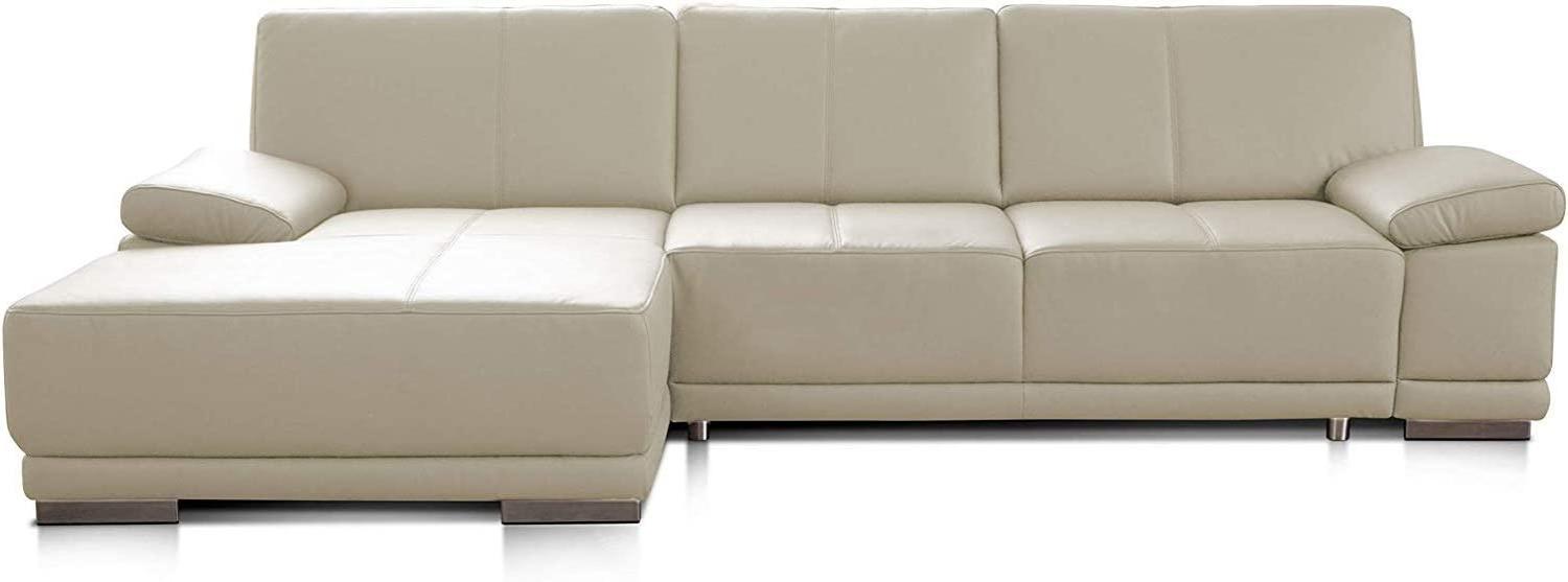 CAVADORE Eckcouch Corianne / Modernes Leder-Sofa mit verstellbaren Armlehnen und Longchair / 282 x 80 x 162 / Echtleder, weiß Bild 1