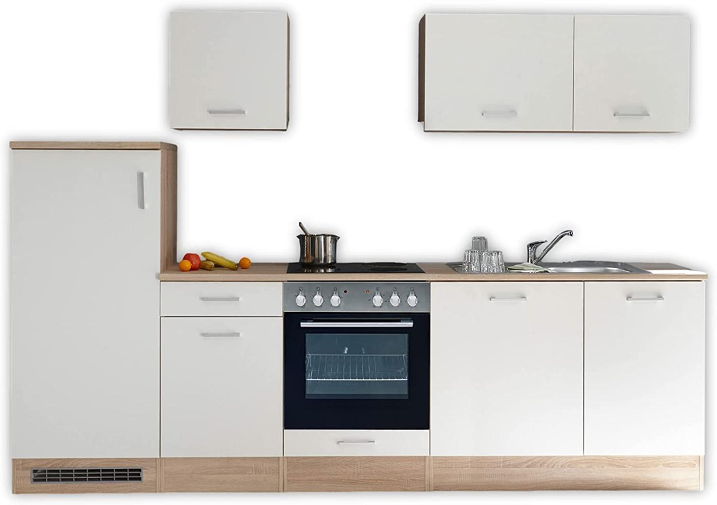 ANDY Moderne Küchenzeile ohne Elektrogeräte in Eiche Sonoma Optik, Weiß matt - Geräumige Einbauküche mit viel Stauraum - 280 x 195 x 60 cm (B/H/T) Bild 1