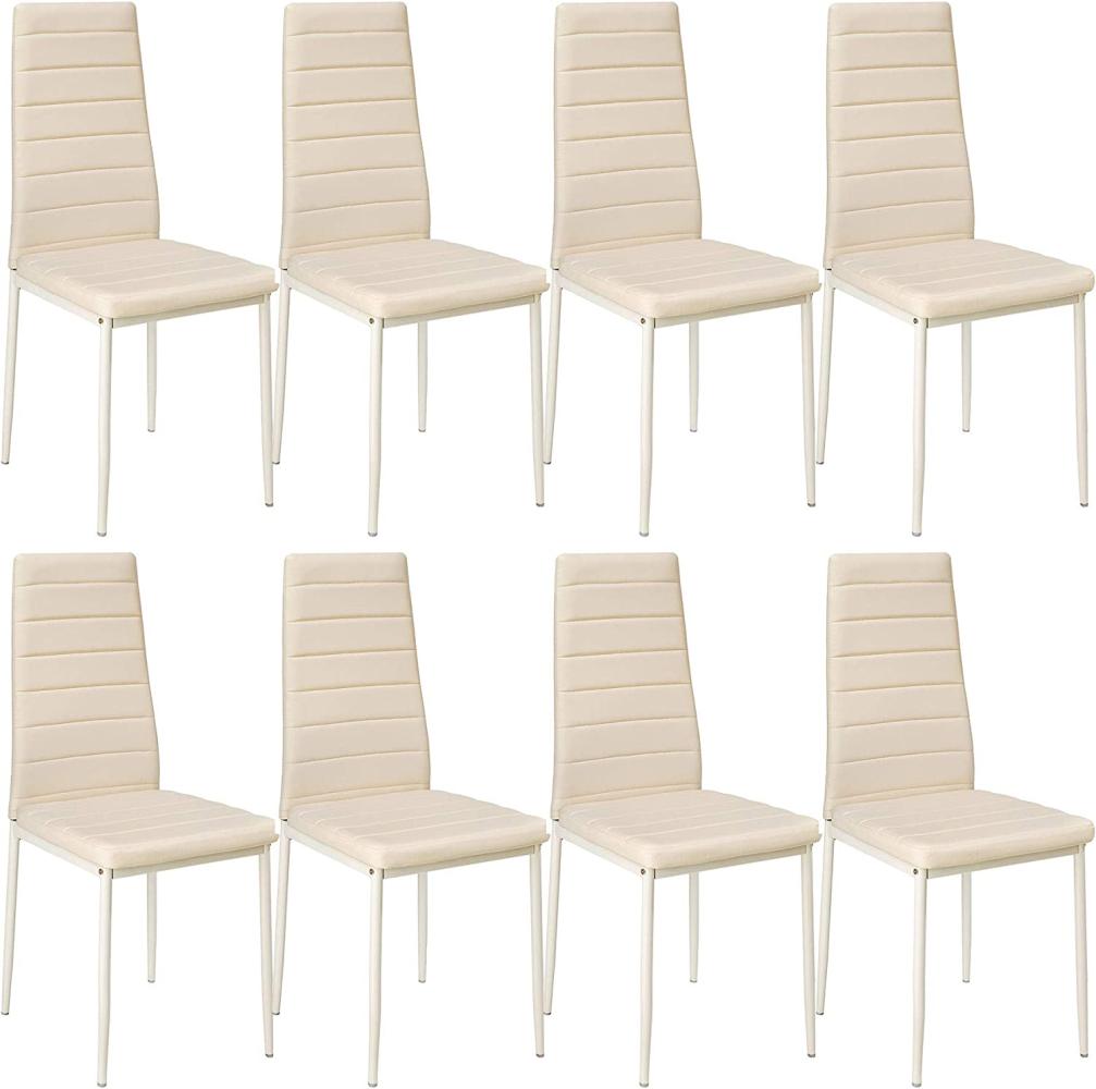 tectake 800881 8er Set Esszimmerstuhl, Kunstleder Stuhl mit hoher Rückenlehne, bis 150 kg belastbar, 41 x 45 x 98,5 cm (8X Beige | Nr. 404122) Bild 1