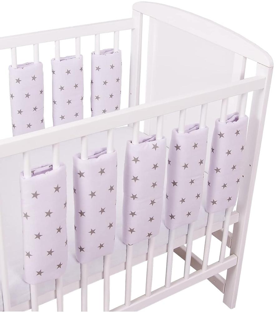 Bello24 - Universeller Babybett Gitterschutz mit Klettverschluss aus 100% Baumwolle 38x30cm (Graue Sterne, 3) Bild 1