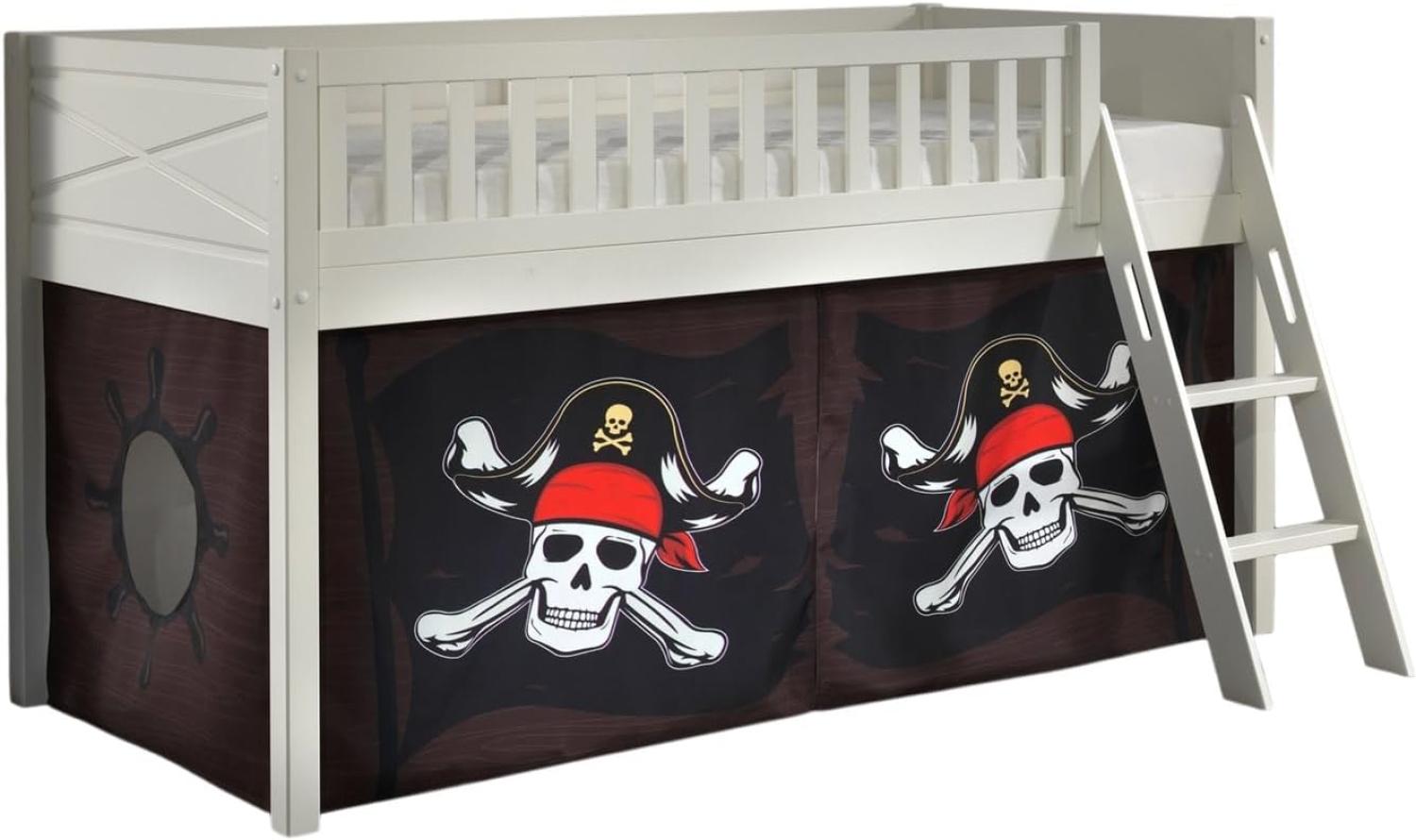 SCOTT Spielbett, LF 90 x 200 cm, mit Rolllattenrost, Leiter und Textilset "Caribian Pirate", weiß lackiert Bild 1