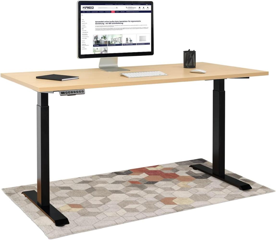 KRIEG HighDesk Basic Höhenverstellbarer Schreibtisch (200 x 80 cm I Schwarz + Ahorn) - Elektrischer Sitz- & Stehtisch mit Tischplatte - Stehschreibtisch Elektrisch Höhenverstellbar Bild 1