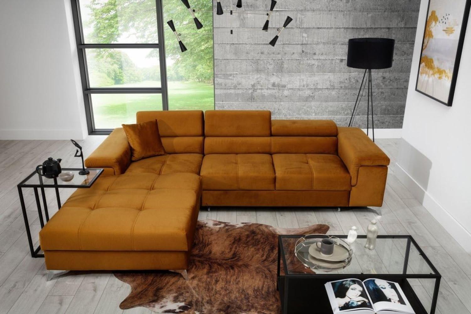 Designer Sofa Elegante mit Schlaf- und Klappfunktion Senf Links Bild 1