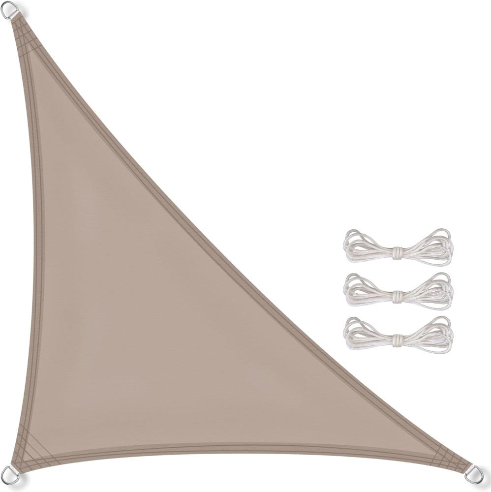 CelinaSun Sonnensegel inkl Befestigungsseile Premium PES Polyester wasserabweisend imprägniert Dreieck rechtwinklig 3,2 x 3,2 x 4,5 m Taupe Bild 1