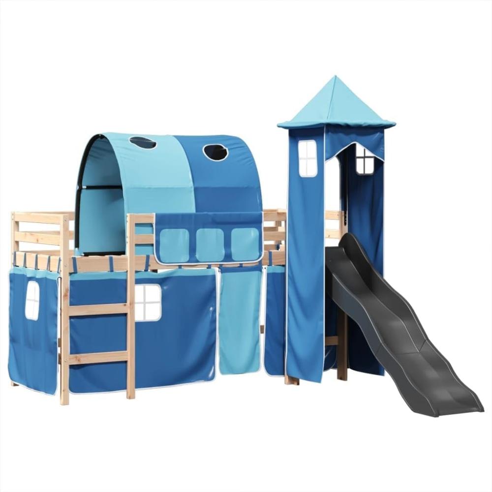 Kinderhochbett mit Turm Blau 80x200 cm Massivholz Kiefer 3309147 Bild 1