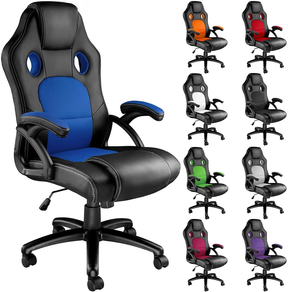 TecTake Sportsitz Chefsessel Stuhl ergonomischer Gaming Bürostuhl Racing Schalensitz - Diverse Farben - (Schwarz-Blau) Bild 1