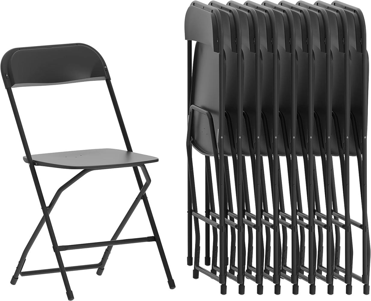 Flash Furniture Klappstuhl HERCULES aus Kunststoff – Leichter Stuhl zum Klappen für Gäste oder Veranstaltungen – Praktischer Küchenstuhl auch für draußen geeignet – 10er-Set – Schwarz Bild 1