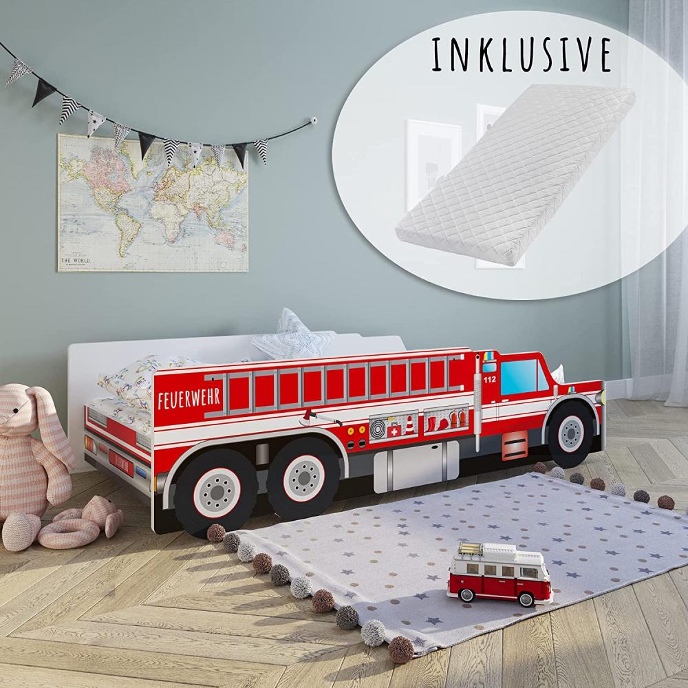 Kids Collective 'Feuerwehr' Autobett 80x160 cm, mit Matratze, Rausfallschutz und Lattenrost Bild 1