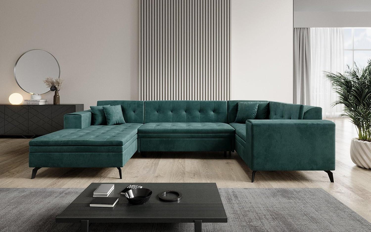 Designer Sofa Neola mit Schlaffunktion Samt Grün Links Bild 1