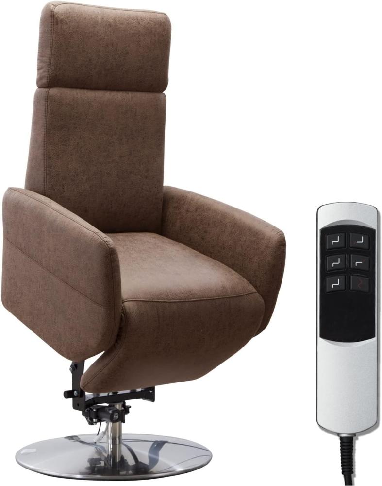 Cavadore TV-Sessel Cobra mit 2 E-Motoren und Aufstehhilfe / Elektrisch verstellbarer Fernsehsessel mit Fernbedienung / Relaxfunktion, Liegefunktion / bis 130 kg / M: 71 x 110 x 82 / Lederoptik Braun Bild 1