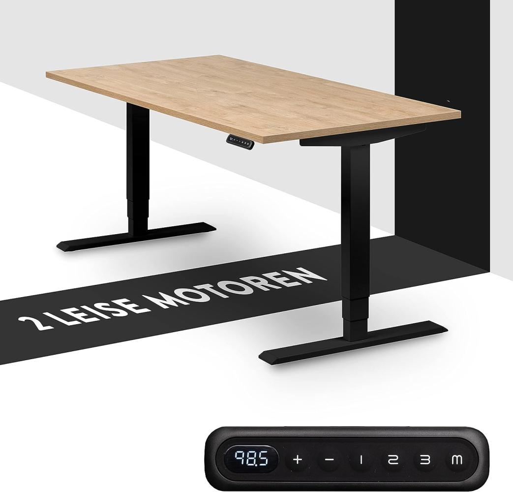 boho office® homedesk - elektrisch stufenlos höhenverstellbares Tischgestell in Schwarz mit Memoryfunktion, inkl. Tischplatte in 160 x 80 cm in Wildeiche Bild 1