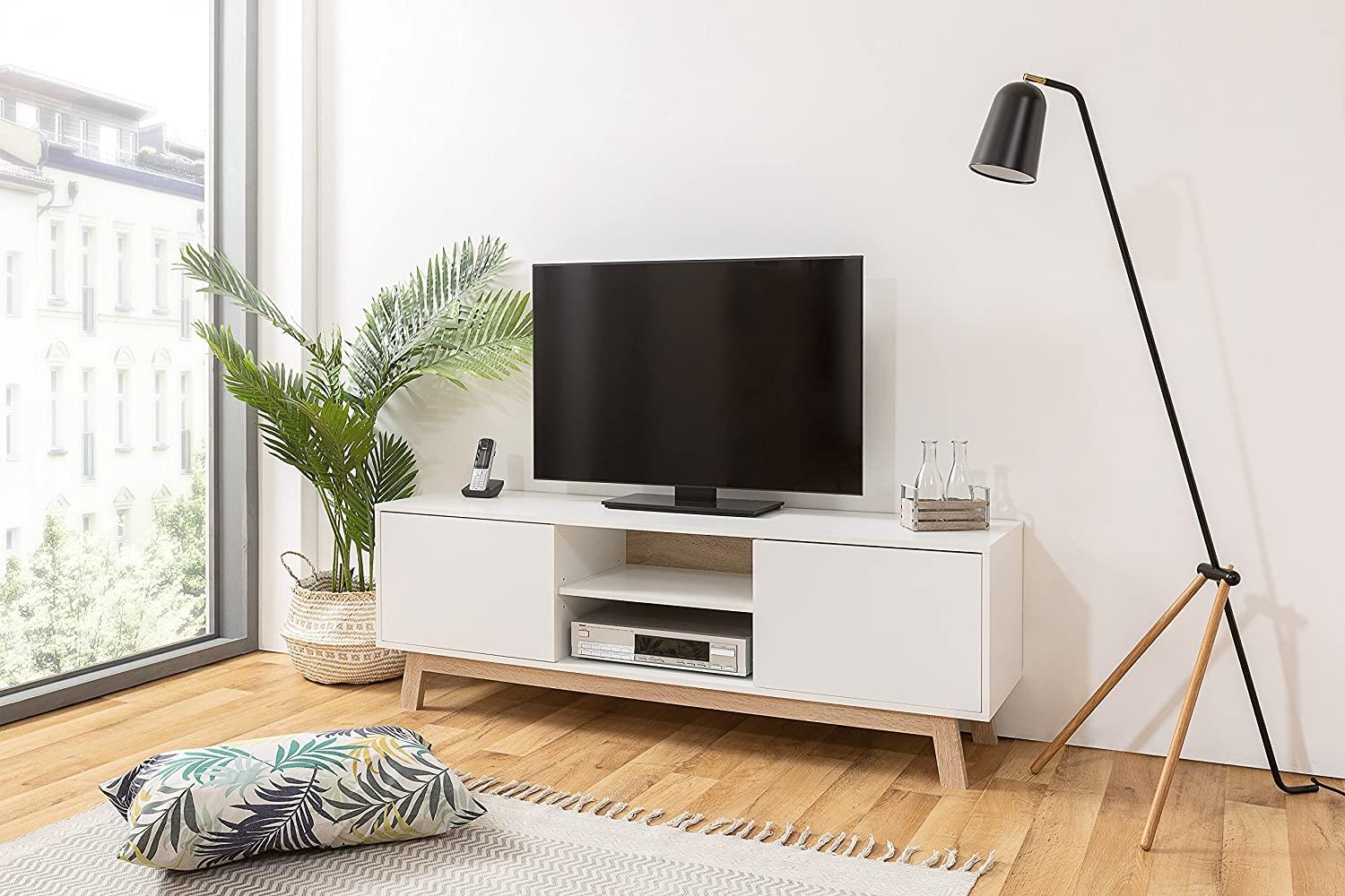 TV-Lowboard Apart weiß und Eiche 150 x 50 cm Bild 1