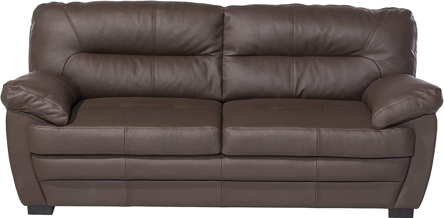 Mivano 3er-Sofa Royale / Zeitlose, bequeme Ledercouch mit hoher Rückenlehne / 190 x 86 x 90 / Lederimitat, Braun Bild 1