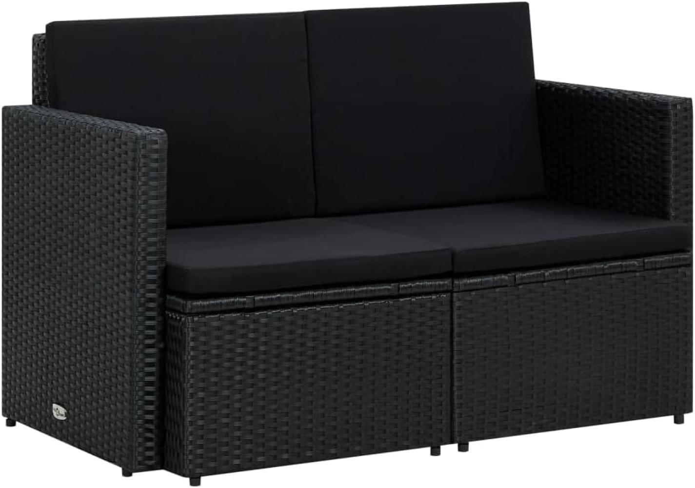 2-Sitzer-Gartensofa mit Auflagen Schwarz Poly Rattan Bild 1