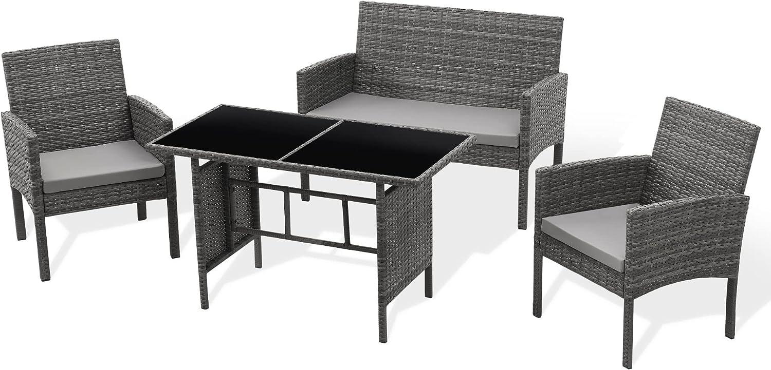 SVITA BROOKLYN XL Rattan Garten Möbel Set mit Tisch, 2x Sessel, 2er Sofa Grau Bild 1
