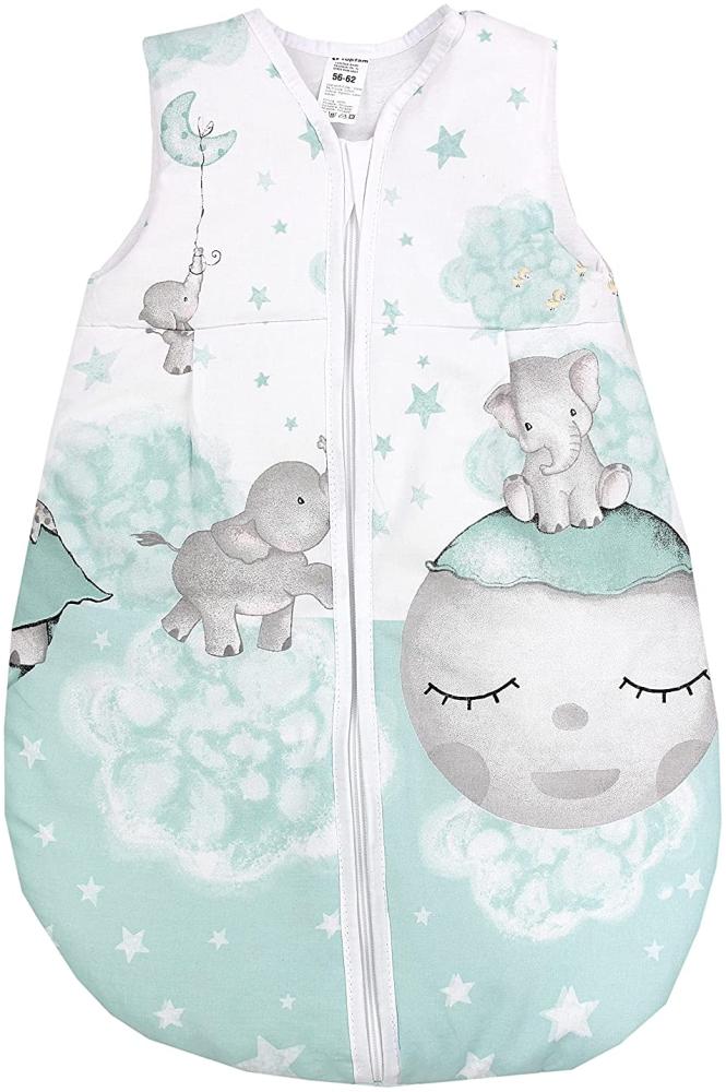TupTam Baby Ganzjahres Schlafsack Ärmellos Wattiert, Farbe: Mond mit Elefant/Mint, Größe: 104-110 Bild 1