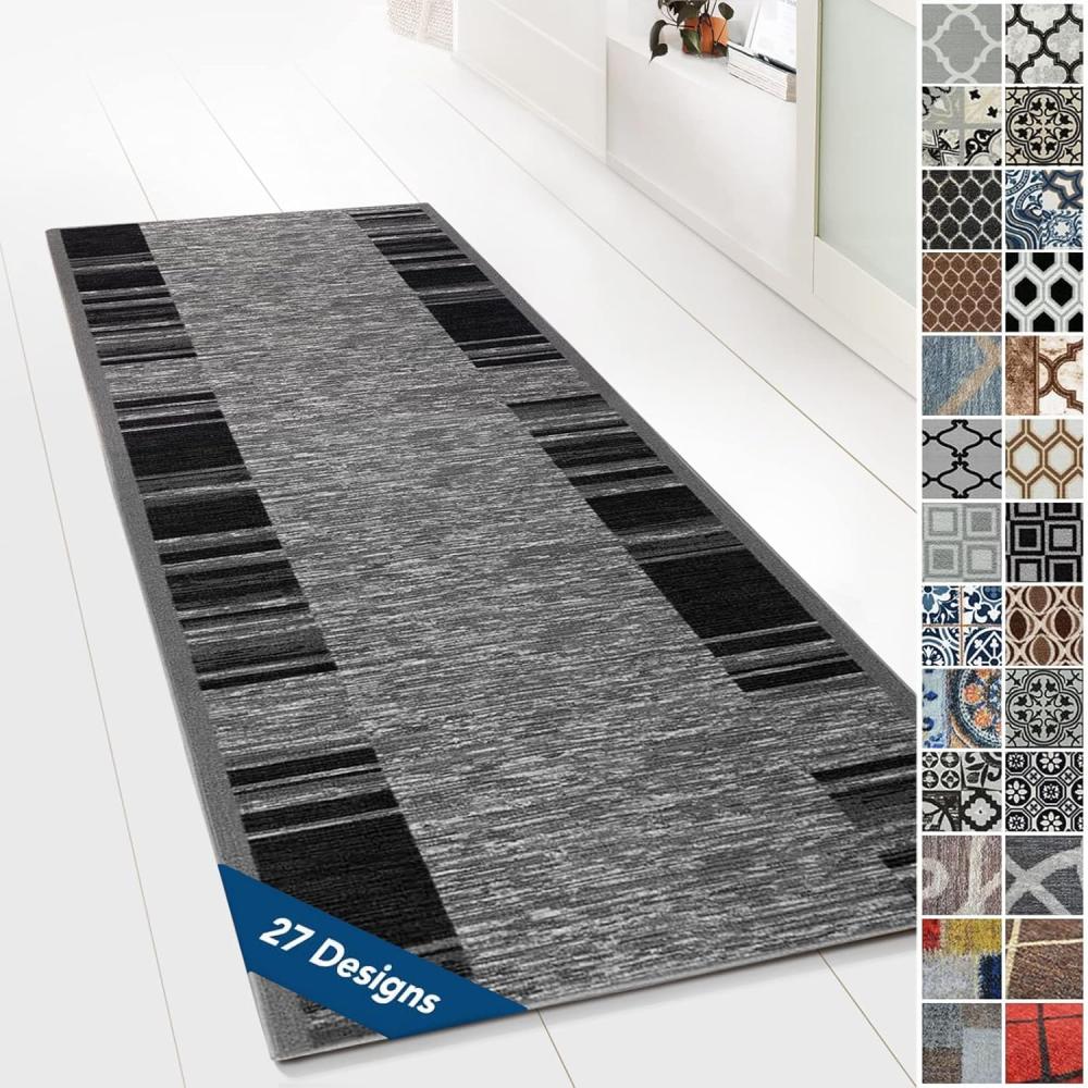 Floordirekt Teppichläufer mit Muster - maßgefertigter Feinschlingen Teppich Läufer für Küche, Flur & Wohnraum - Ornament Vintage Orient Gitter (80 x 150 cm, Navona) Bild 1