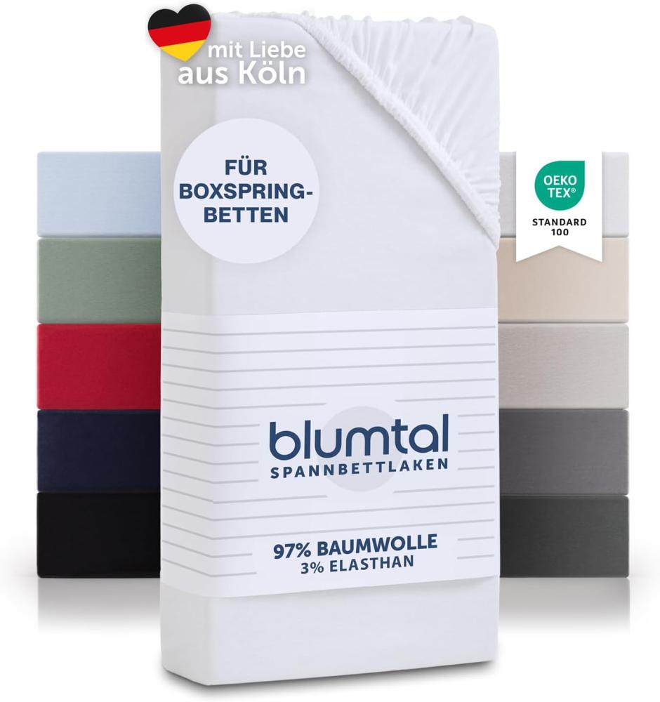 Blumtal Luxus Spannbettlaken 180x200cm Boxspringbett 2er Set bis 40cm Höhe - Oeko-Tex Zertifizierte Baumwoll Bettlaken 180x200 Boxspringbett - Spannbettlaken 180x200cm Baumwolle - Weiss Bild 1