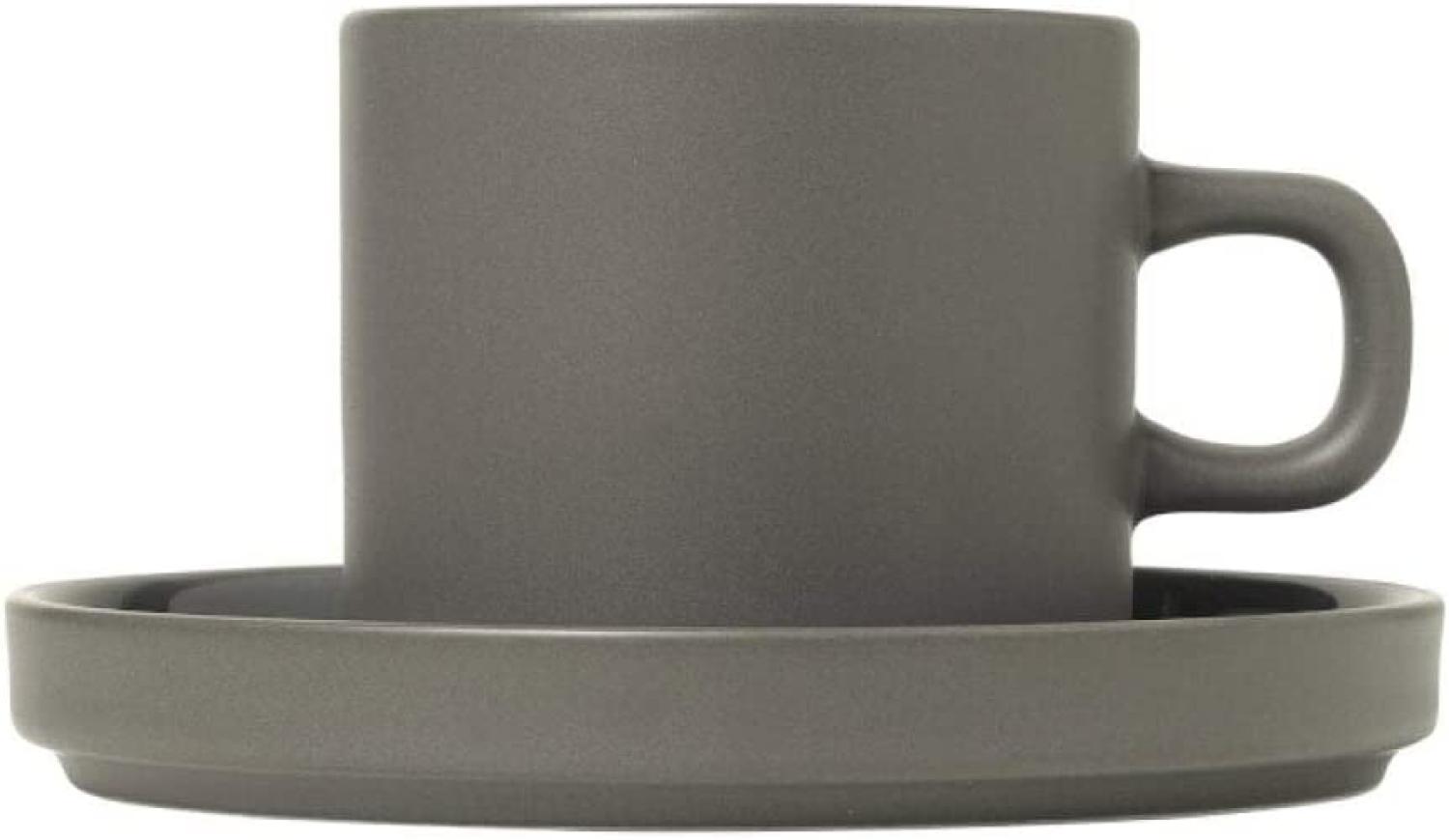 Blomus Pilar Set 2 Kaffeetassen mit Untertasse, Tasse, Becher, Henkelbecher, Keramik, Pewter, 200 ml, 63974 Bild 1