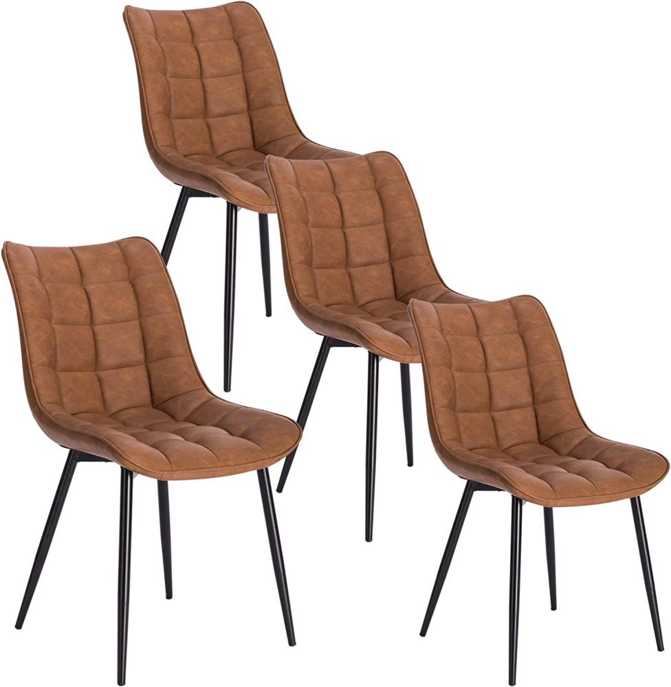 WOLTU 4 x Esszimmerstühle 4er Set Esszimmerstuhl Küchenstuhl Polsterstuhl Design Stuhl mit Rückenlehne, mit Sitzfläche aus Kunstleder, Gestell aus Metall, Hellbraun, BH207hbr-4 Bild 1