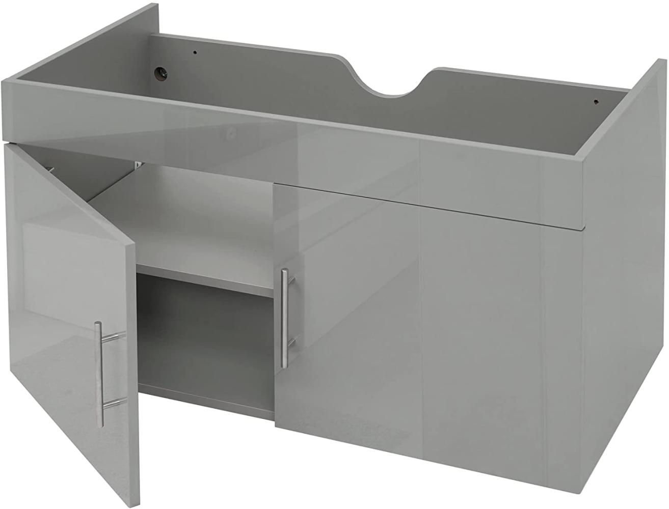Waschbeckenunterschrank HWC-D16, Waschtischunterschrank Waschtisch Unterschrank Badmöbel, hochglanz 90cm ~ grau Bild 1