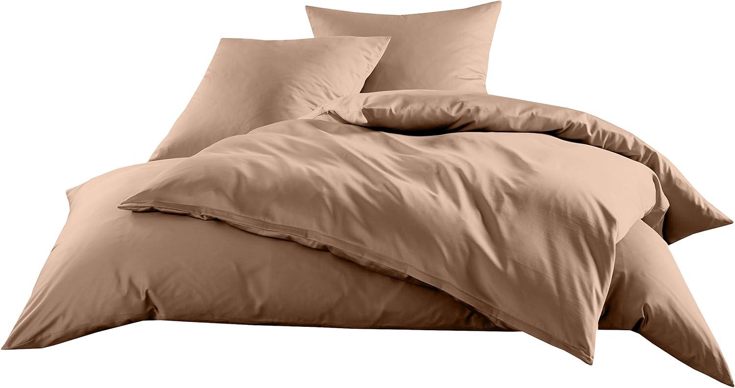 Hellbrauner Mako-Satin Baumwollsatin Bettbezug Uni einfarbig zum Kombinieren (Bettbezug 200 cm x 220 cm, Hellbraun) Bild 1