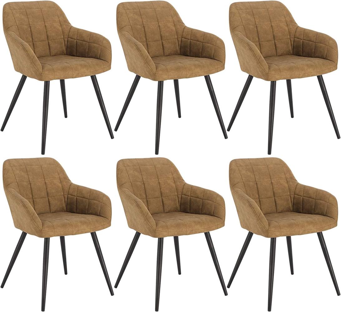 WOLTU 6 x Esszimmerstühle 6er Set Esszimmerstuhl Küchenstuhl Polsterstuhl Design Stuhl mit Armlehne, mit Sitzfläche aus Stoffbezug, Gestell aus Metall, Braun, BH224br-6 Bild 1