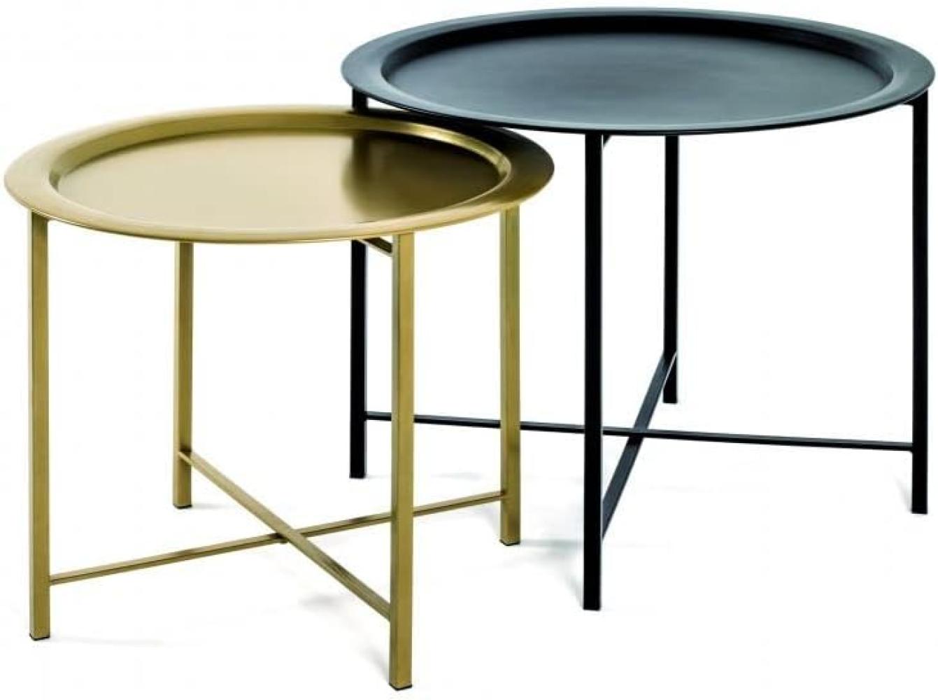 HAKU Möbel 2-Satz Tisch, Stahlrohr, schwarz-Gold, H 44/49 x Ø 52/62 cm Bild 1