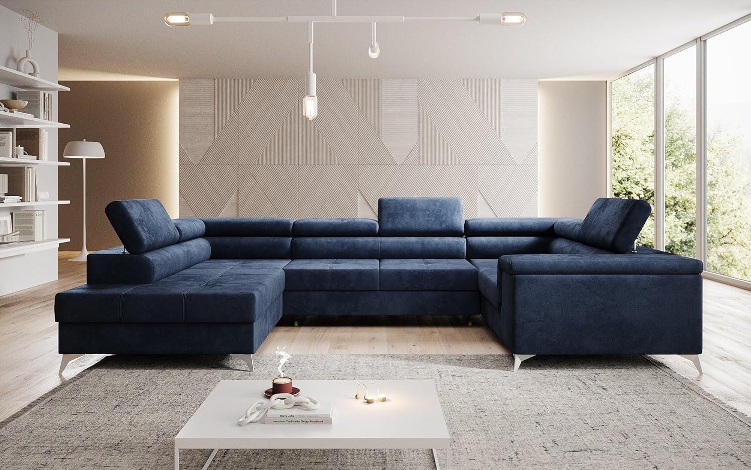 Designer Sofa Torino mit Schlaf- und Klappfunktion Samt Blau Links Bild 1