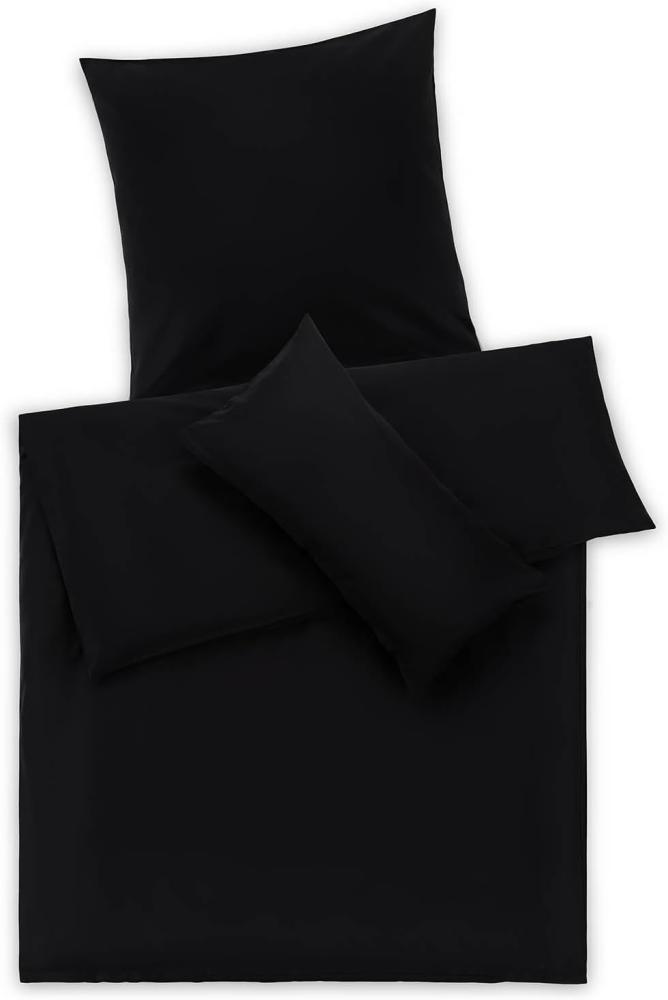 Blumtal Premium Mako Satin Baumwolle Bettwäsche Set 155x220 cm mit Kissenbezug 40 x 80 cm - Superweiches Bettbezug Set mit edler Glanz Optik und Gleichfarbigen Reißverschlüssen, Schwarz Bild 1