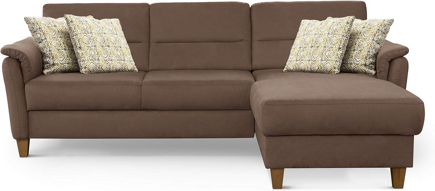 CAVADORE Ecksofa Palera / Federkern-Sofa in L-Form im Landhausstil / 244 x 89 x 163 / Mikrofaser-Bezug, Hellbraun Bild 1