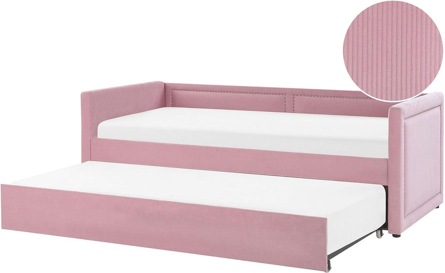 Tagesbett ausziehbar Samtstoff rosa Lattenrost 90 x 200 cm MIMIZAN Bild 1