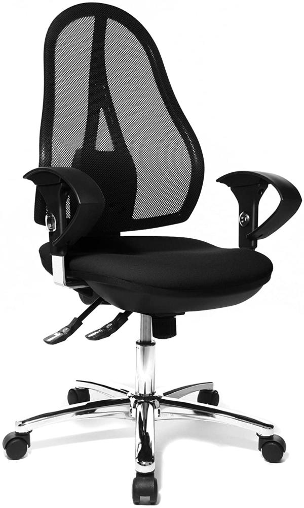 Topstar Open Point SY Deluxe, ergonomischer Syncro-Bandscheiben-Drehstuhl, Bürostuhl, Schreibtischstuhl, inkl. Armlehnen (höhenverstellbar), Stoff, schwarz Bild 1