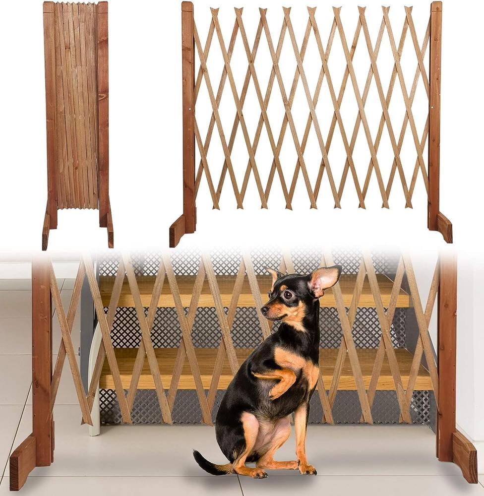 Treppenschutzgitter für Hunde - Absperrgitter - Türschutzgitter - Hundeschutzgitter - Hundebarrieren - verstellbar Trennwand - ohne Bohren - 30-117cm breit - aus Holz Bild 1