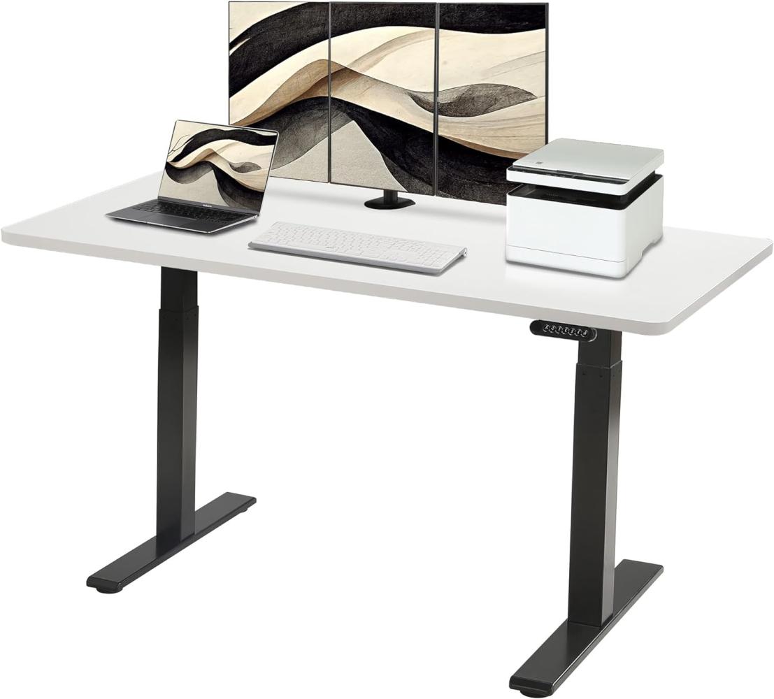 E.For.U® höhenverstellbarer Schreibtisch 180x80 cm, 2 Motoren, elektrisch höhenverstellbares Tischgestell mit 2-Fach-Teleskop, Memory-Steuerung (Schwarz), DT20L mit Tischplatte (Weiß) Bild 1