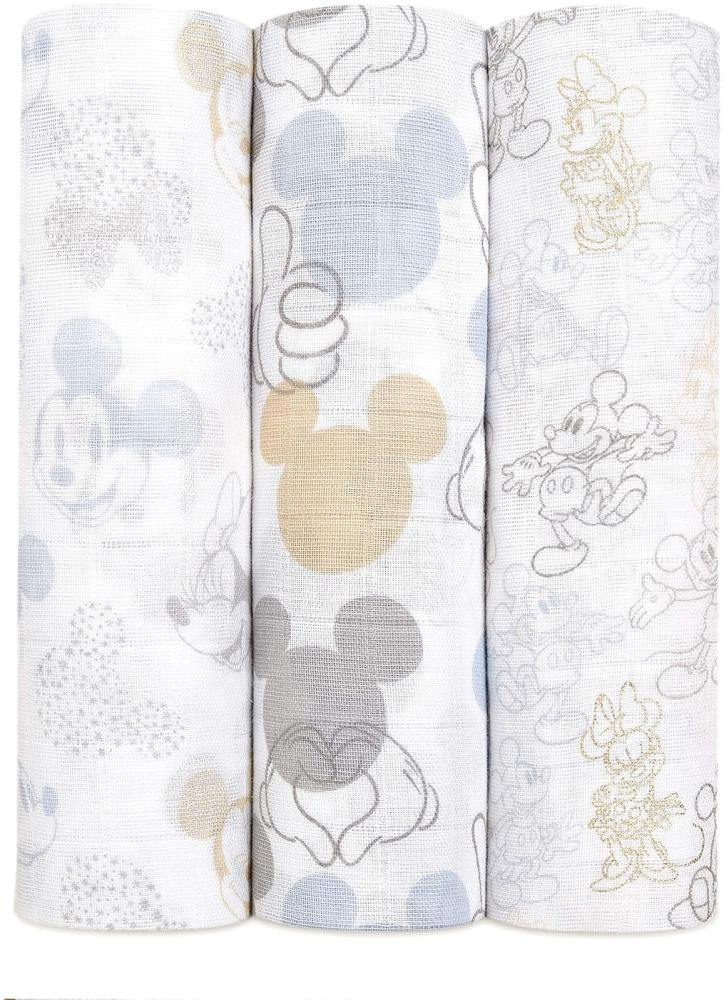 aden + anais Pucktücher, Baby-Decken aus 100% Baumwoll-Musselin für Neugeborene Mädchen & Jungen, Wickeltücher-Set für Säuglinge & Kleinkinder, 120x120cm, 3er-Pack, Mickey + Minnie Bild 1